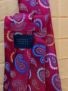 Robert Talbott Red Paisley Silk Tie with Blue, Pink and Gold Accents